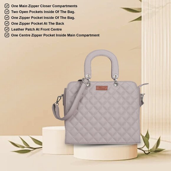 Vegan Leather Mauve Colour Handbag for Women– Top-Handle Tote Bag, Satchel Purse - Picture 4 of 11